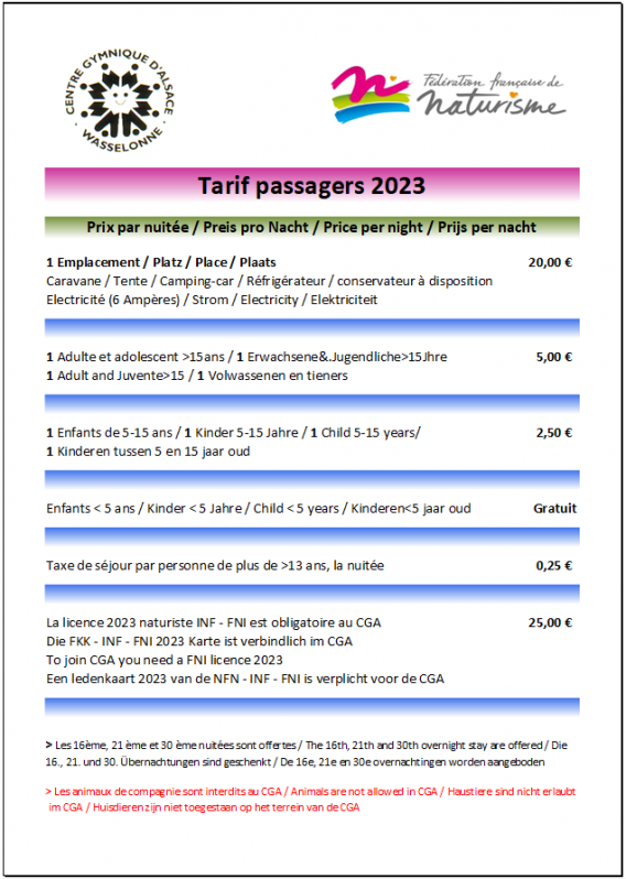 Tarif passagers 2023