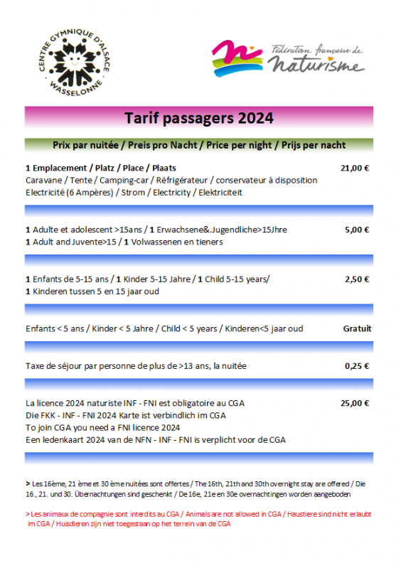 Tarif passagers 2024