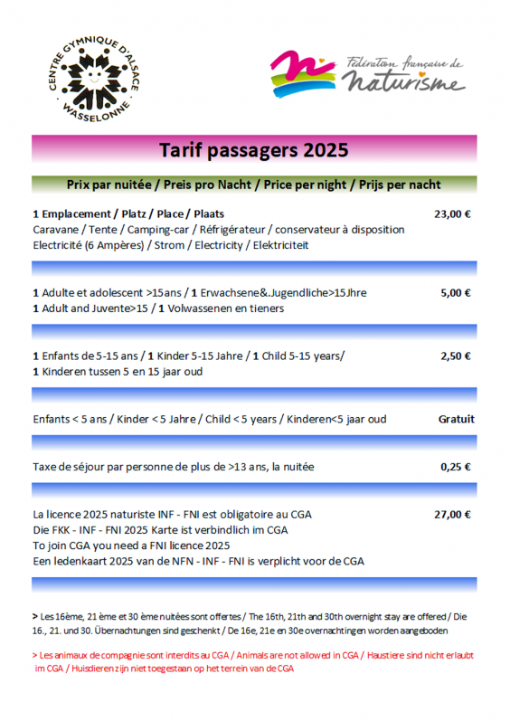 Tarif passagers 2025 pm